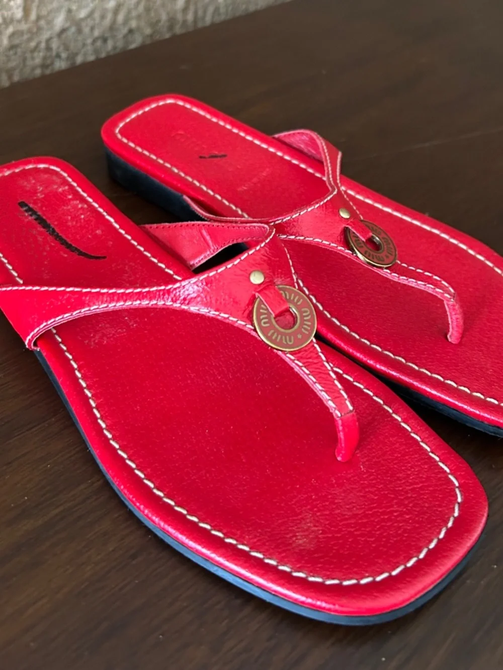 Authentic Miu Miu Red Leather Thong Sandals | Made in Italy | US 6.5